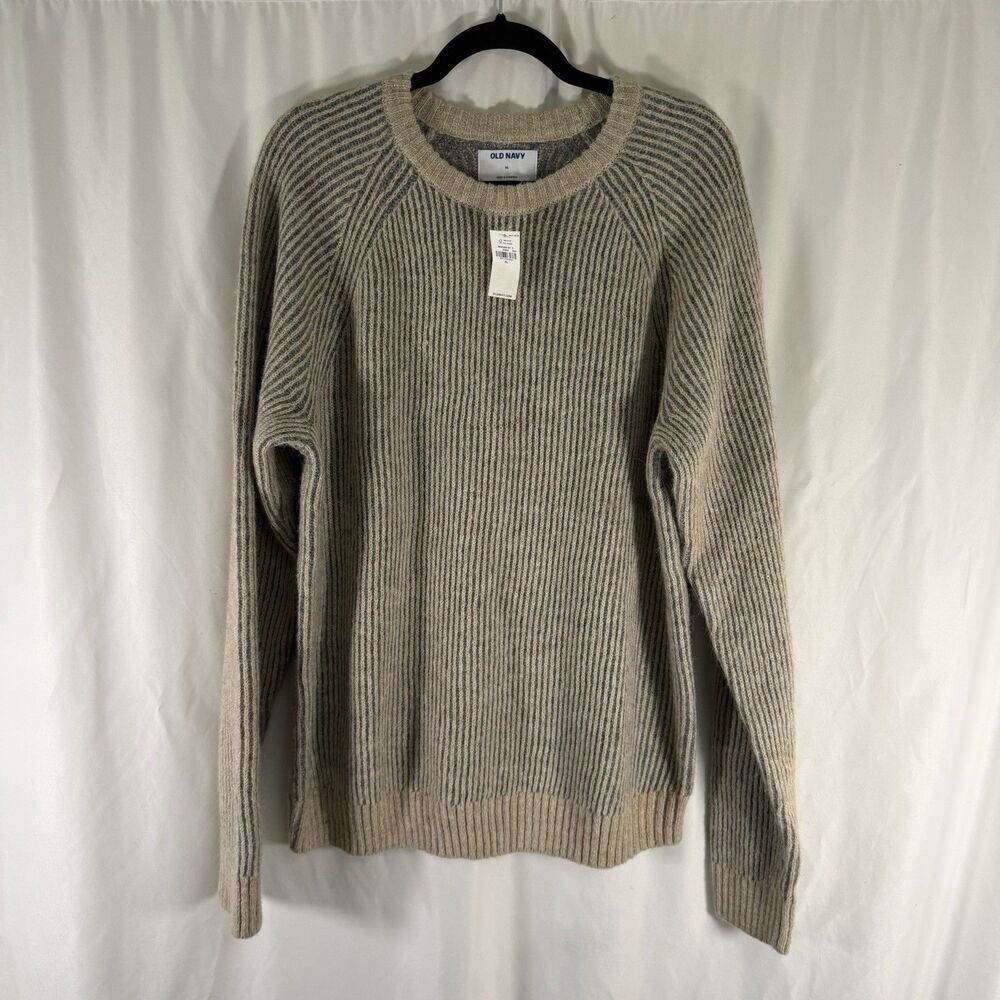 New Old Navy Sweater Women's XL Grey Beige Knit Crewneck Wool Blend Pullover